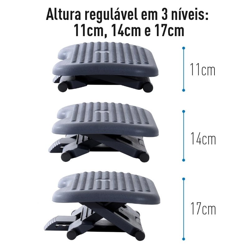 HOMCOM Apoio para os pés para escritório Altura ajustável a 3 níveis Cor Preto 46 x 35 cm