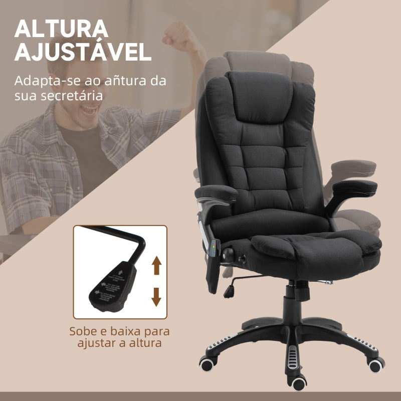 Vinsetto Cadeira de Escritório com 6 Pontos de Massagem Reclinável até 130° com Função de Aquecimento 68x72x110-120 cm Preto