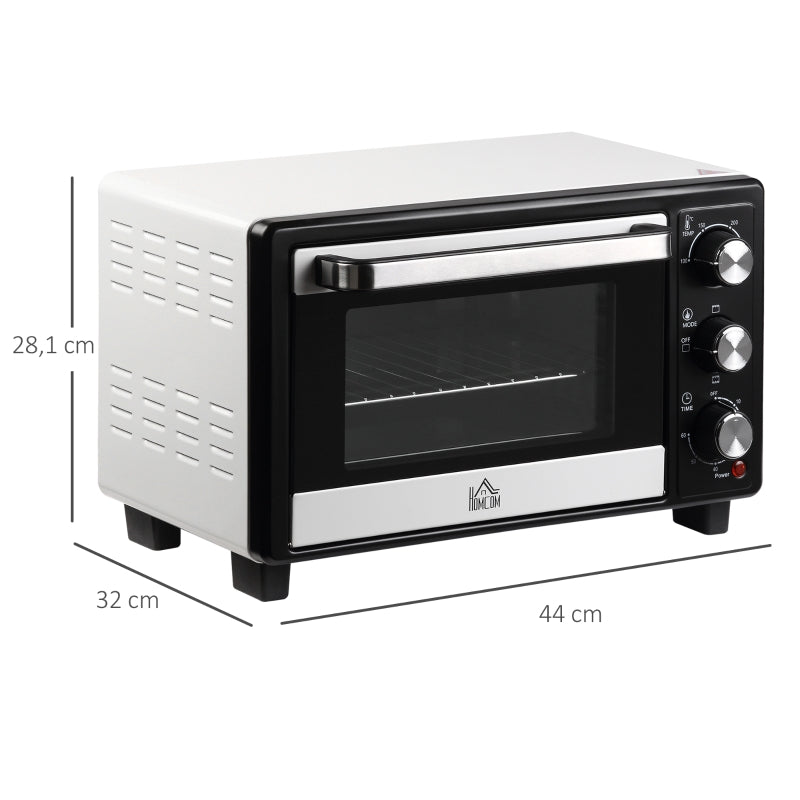 HOMCOM Mini Forno 16L com 3 Modos de Aquecimento Temperatura até 230°C Temporizador 44x32x28,1cm Branco e Preto