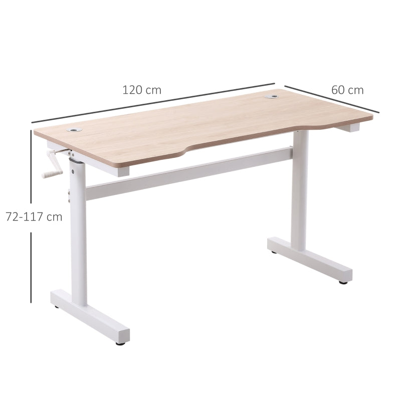 Vinsetto Secretária de Pé com Altura Ajustável a Manivela e Bancada de Carbono Secretária Elevatória para Escritório Estúdio Sala de Estar Carga Máxima 150kg 120x60x72-117cm Madeira e Branco