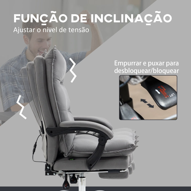 Vinsetto Cadeira de Escritório Executiva com 6 Pontos de Vinsetto Cadeira de Escritório com 6 Pontos de Massagem e 5 Modos Reclinável com Função de Aquecimento 66x74x114-121,5 cm Cinza