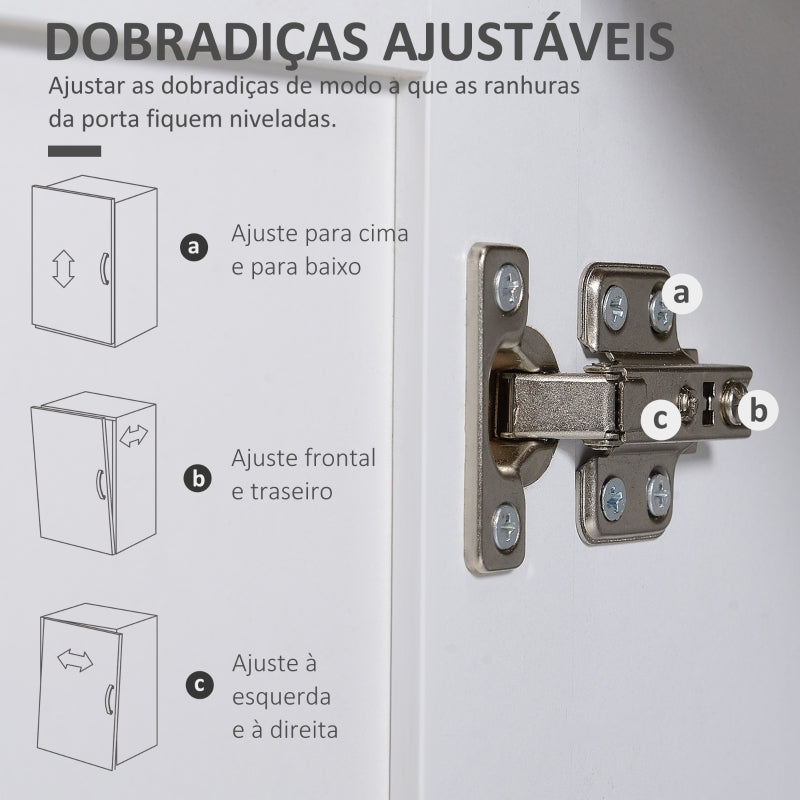 HOMCOM Armário de Cozinha com 2 Portas de Vidro Prateleiras Ajustáveis Bancada e Sistema Anti-Tombo 72x40x178cm Branco e Madeira