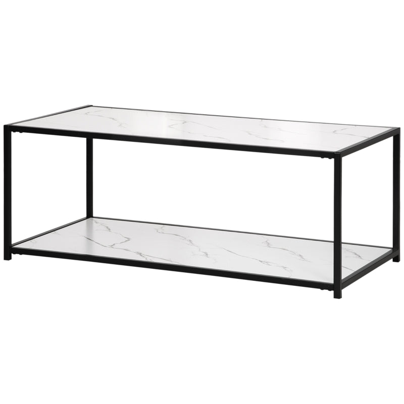 HOMCOM Mesa de Centro com Bancada de Imitação a Mármore e Estrutura de Aço 120x60x46cm Branco e Preto