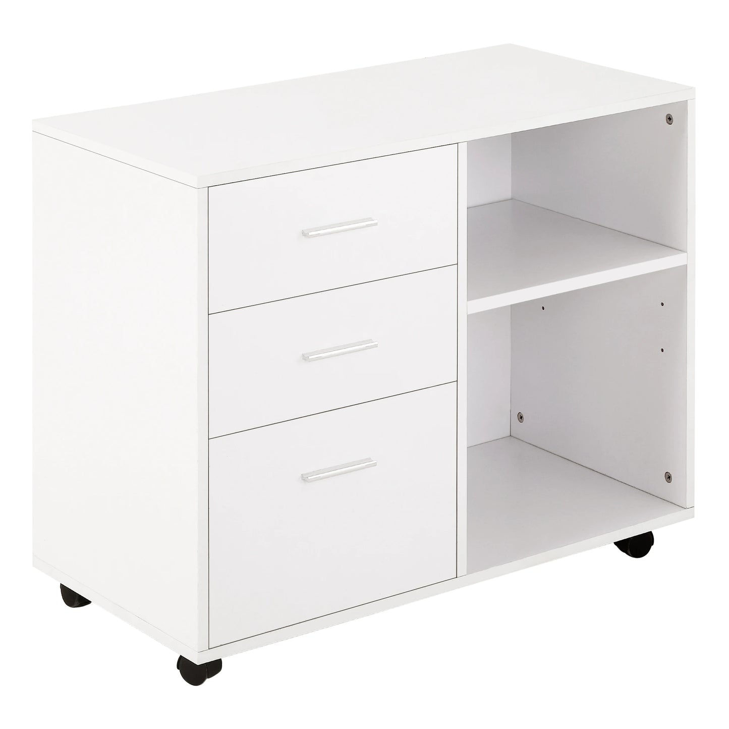 HOMCOM Armário de Escritório para Impressora Multifuncional com 3 Gavetas Prateleira Ajustável e Rodas 80x40x65cm Branco