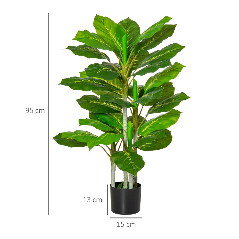 HOMCOM Planta Artificial de 95cm com 33 Folhas Realistas em Vaso de Cimento Planta Imitação Folha Perene Interior e Exterior para Decoração Verde