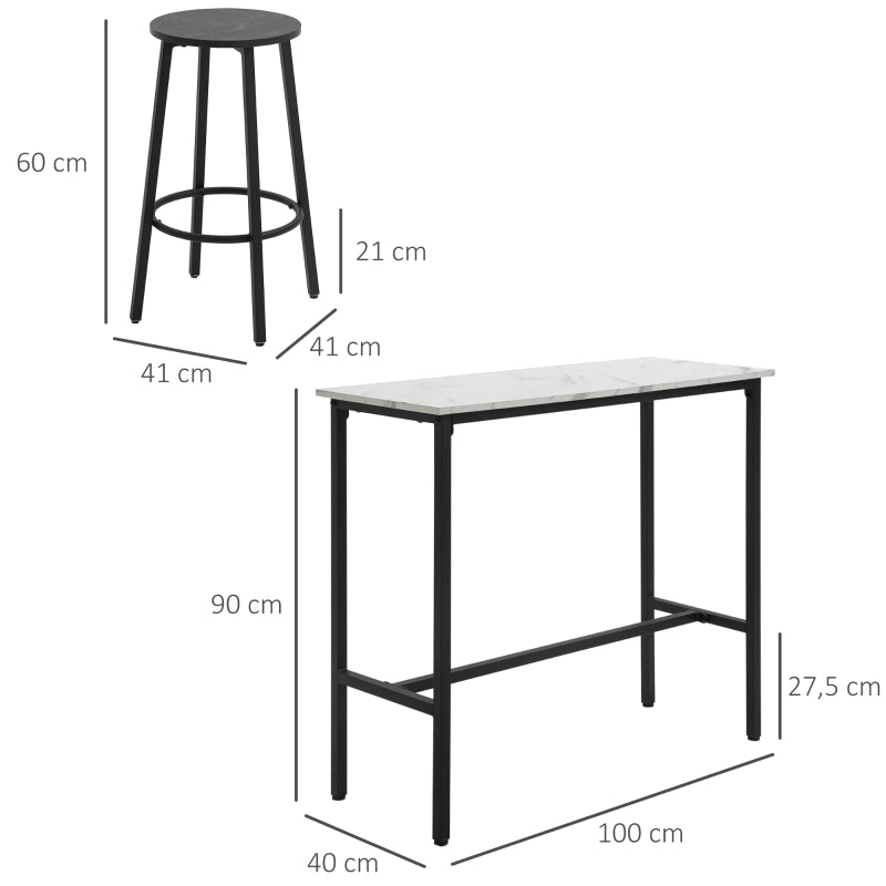 HOMCOM Conjunto de Mesa Alta com 2 Bancos Redondos com Estrutura de Aço Estilo Moderno para Cozinha Sala de Estar Branco e Preto