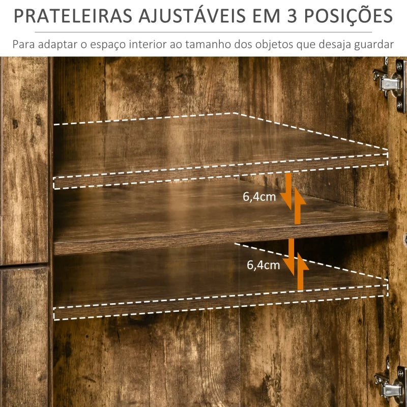 HOMCOM Aparador de Cozinha com 2 Portas de Cristal 2 Gavetas e Prateleiras Ajustáveis em Altura Armário Auxiliar de Estilo Industrial para Sala de Estar Sala de Jantar 120x40x88,5 cm Marrom Rústico