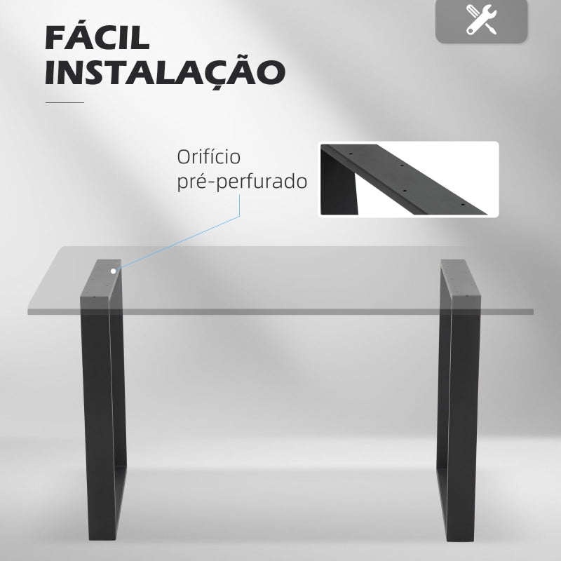 HOMCOM Conjunto de 2 Pés para Mesa de Aço 60x72 cm Pernas Quadradas de Mesa para Móveis de Bricolage Preto