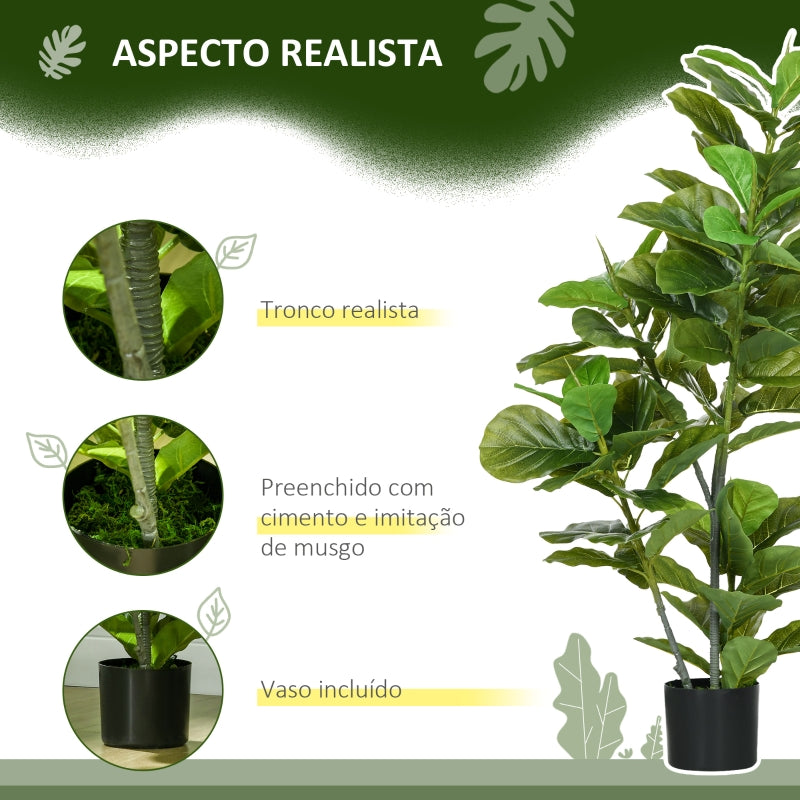 HOMCOM Planta Artificial Ficus 110 cm Planta Artificial com 90 Folhas Musgo e Vaso Planta Artificial Decorativa para Interior e Exterior Verde