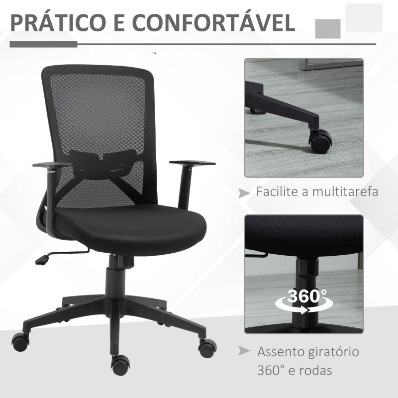 Vinsetto Cadeira de Escritório Giratória Cadeira de Escritório com Altura Ajustável Apoio para os Braços Suporte Lombar Encosto Transpirável e Função Basculante 62x61x99-109cm Preto