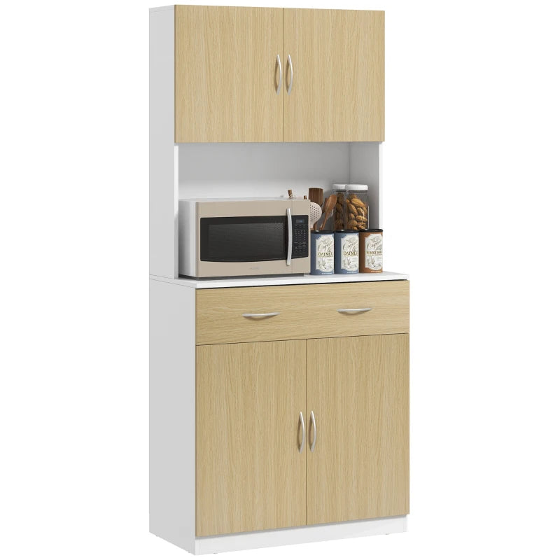 HOMCOM Armário de Cozinha com Gaveta 4 Portas e Prateleiras Interiores Ajustável em Altura Móvel 80x40x180 cm Madeira e Branco