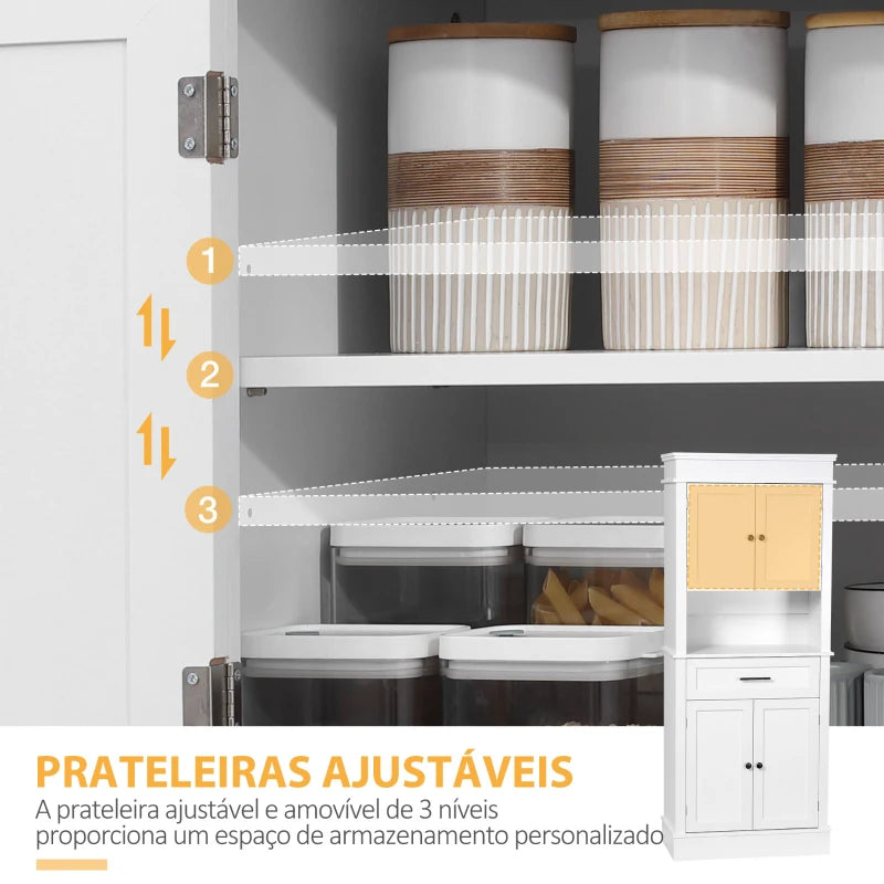 HomCom Armário de Cozinha com 4 Portas 1 Gaveta e Prateleira Aberta para Sala de Estar Sala de Jantar 74x39,5x183cm Branco