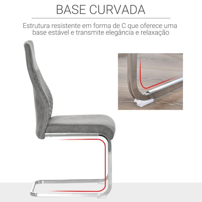 HOMCOM Conjunto de 4 Cadeiras de Sala de Jantar Estofadas em Veludo com Assento Acolchoado e Pés de Metal Cadeiras Cantilever Modernas 45x61x98cm Cinza