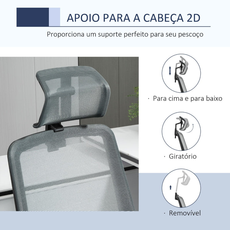 Vinsetto Cadeira de Escritório Ergonômica Giratória com Altura Ajustável Apoio para a Cabeça Apoio para os Braços e Suporte Lombar Reguláveis 63,5x63x116,5-125,5cm Azul e Cinza