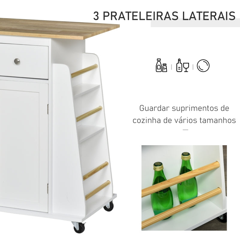 HOMCOM Carrinho de Cozinha Auxiliar com Rodas Carrinho de Cozinha com 2 Gavetas Armário de Armazenamento Prateleira Interior Ajustável  89x45x89,5cm Branco