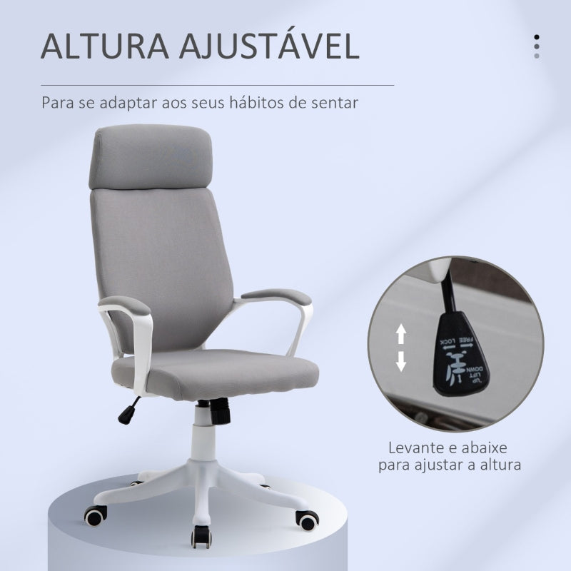 Vinsetto Cadeira de escritório ergonômica ajustável em altura giratória com apoio de braços Apoio de cabeça e encosto alto 63x65x113-123 cm Cinza