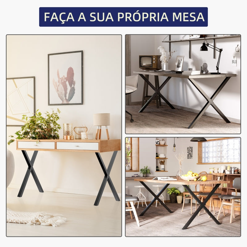 HOMCOM Conjunto de 2 Pés para Mesa Estilo Industrial 80x72cm em Forma de X Pés para Móveis de Aço com Protetores e Parafusos de Montagem Incluídos Preto