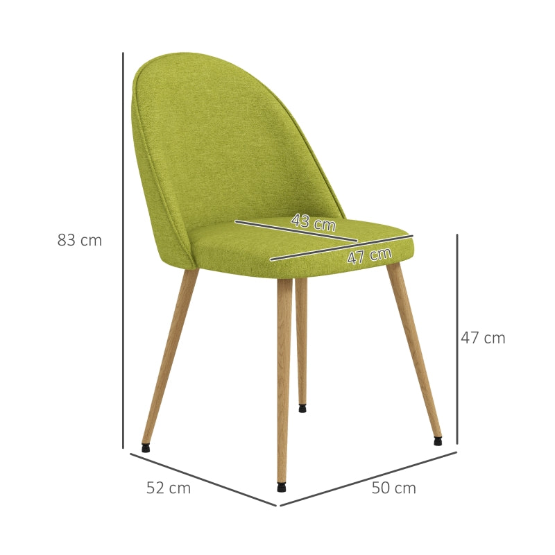 HOMCOM Conjunto de 2 Cadeiras Sala de Jantar Estofadas em Tecido de Linho com Pés de Aço 50x52x83 cm Verde e Madeira