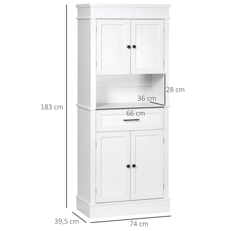 HomCom Armário de Cozinha com 4 Portas 1 Gaveta e Prateleira Aberta para Sala de Estar Sala de Jantar 74x39,5x183cm Branco