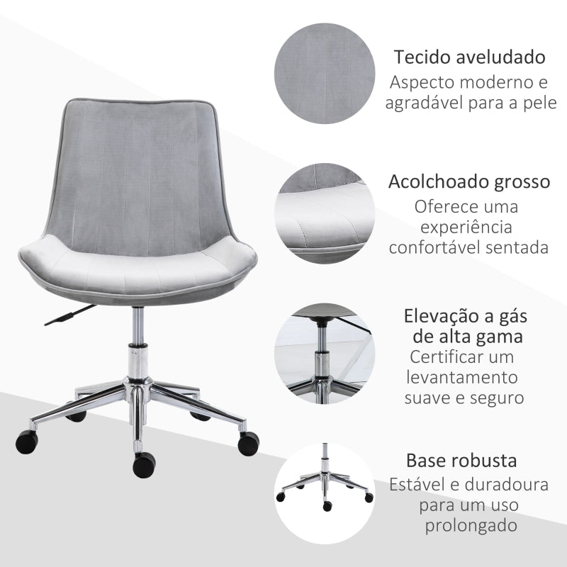 HOMCOM Cadeira de Escritório Operativa Giratória com Altura Ajustável Encosto Estofado em Pelúcia 52,5x60x82-91cm Cinza