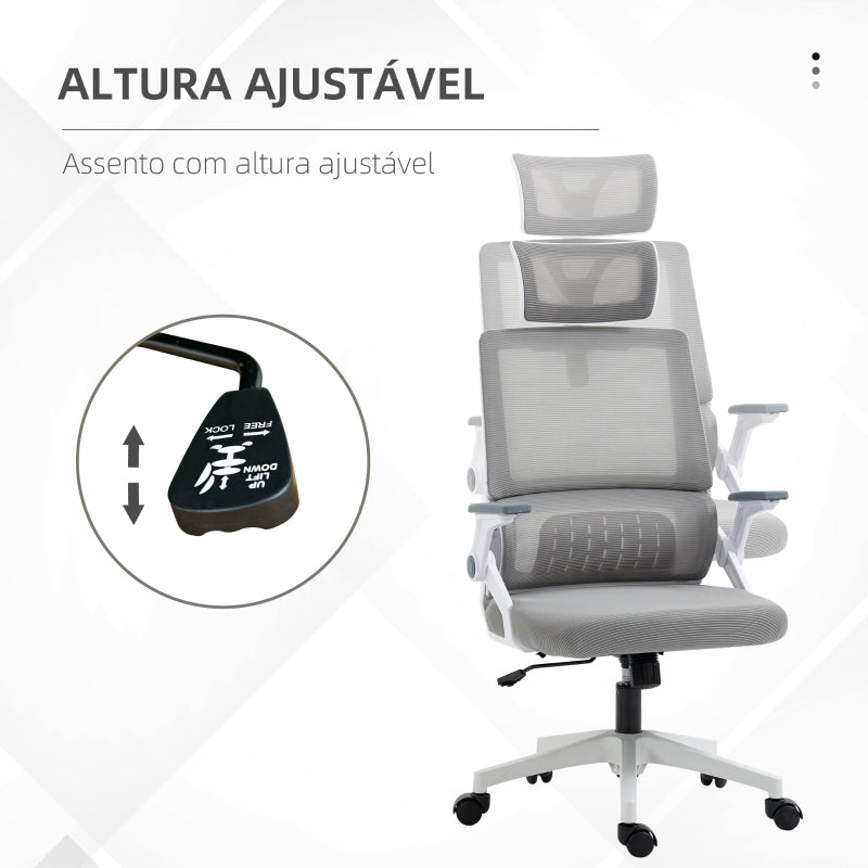 Vinsetto Cadeira de Escritório de Malha Cadeira de Escritório Giratória com Altura e Apoio para a Cabeça Ajustáveis 58x61x102-119 cm Cinza