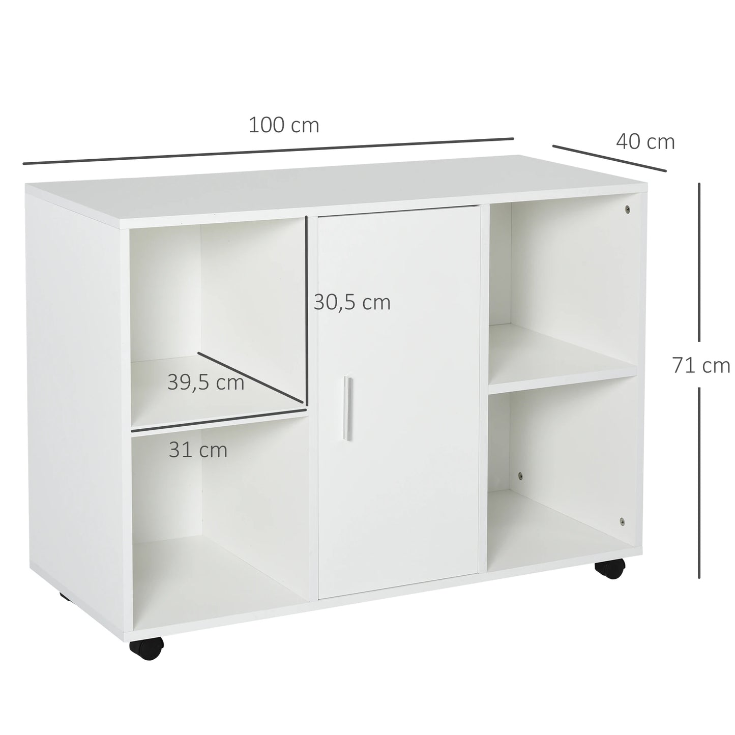 Vinsetto Armário para Escritório de Impressora com Espaço de Armazenamento e Rodas 100x 40 x 71 cm Branco