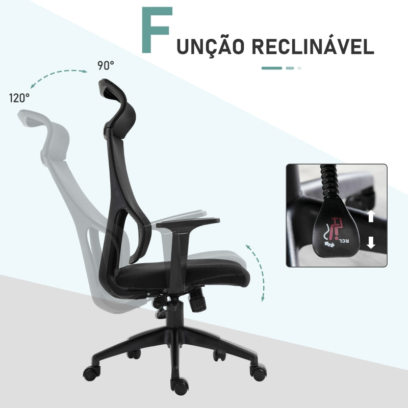 Vinsetto Cadeira ergonômica giratória altura ajustável e reclinável até 120º 64x61x120,9-128,9 cm Preto