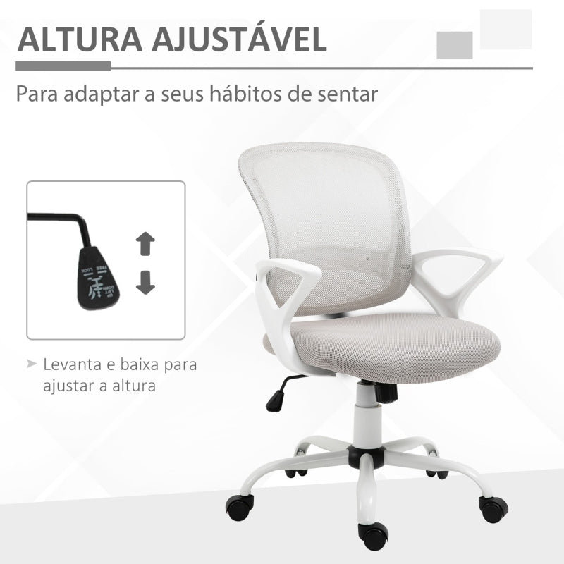 Vinsetto Cadeira de Oficina Ergonômica Basculante com Altura Ajustável Assento Giratório 360° Suporte Lombar e Malha Transpirável 61x61x89-99cm Cinza e Branco