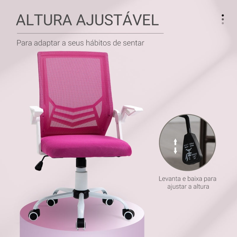 Vinsetto Cadeira de Escritório Ergonômica Giratória com Altura Ajustável Apoio para os Braços Dobrável Suporte Lombar e Encosto Transpirável 62,5x55x94-104cm Rosa