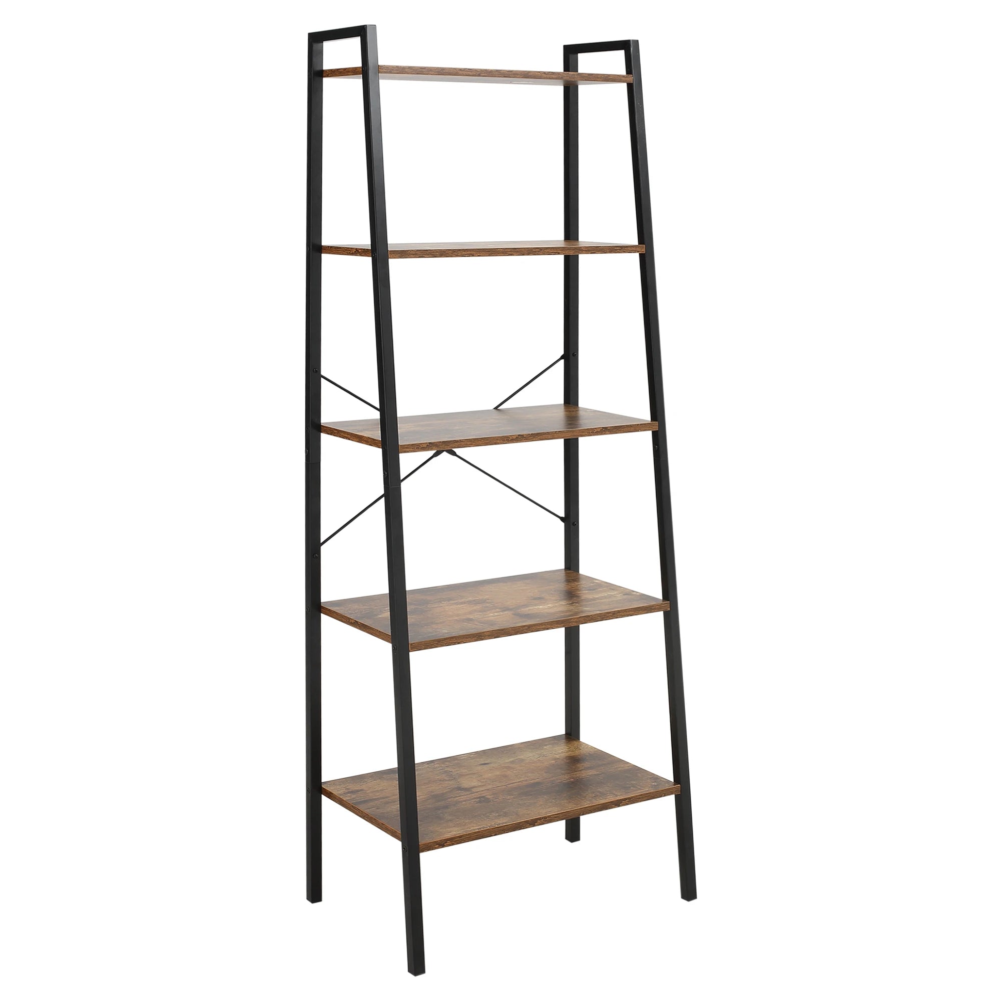 HOMCOM Estante de Estilo Industrial em Forma de Escada com 5 Prateleiras com Estrutura de Metal para Sala de Estar Dormitório Cozinha Escritório 56x34x160cm Marrom Rústico