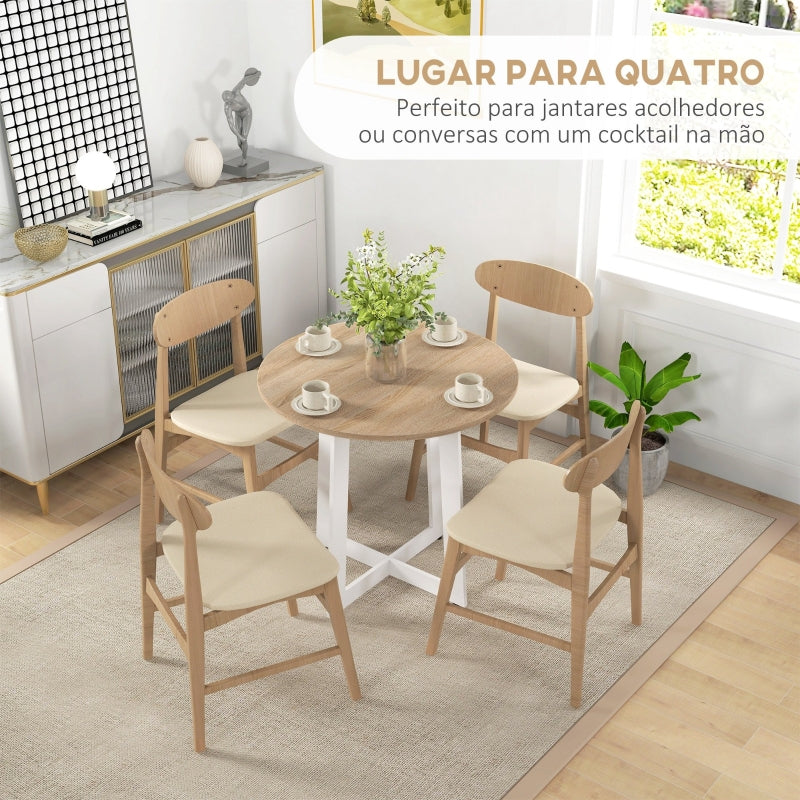 HOMCOM Mesa de Cozinha Redonda para 4 Pessoas Moderna com Tampo de Madeira Ø80x75 cm Carvalho