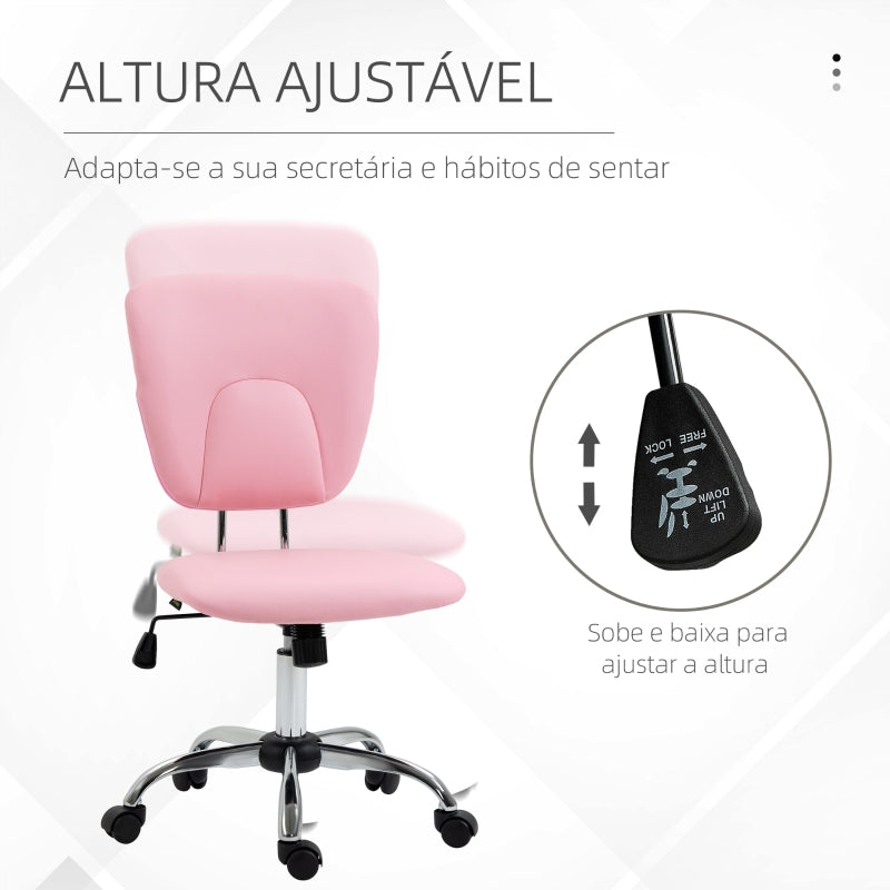 Vinsetto Cadeira de Escritório Giratória de Couro PU com Altura Ajustável e Função Basculante 50x54x87,5-96,5 cm Rosa