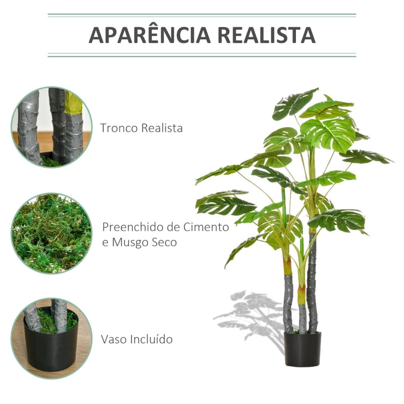 HOMCOM Planta Artificial Costela de Adão no Vaso 120cm de Altura Planta Artificial Tropical Decorativa com 20 Folhas para Casa Sala de Estar Dormitório Verde