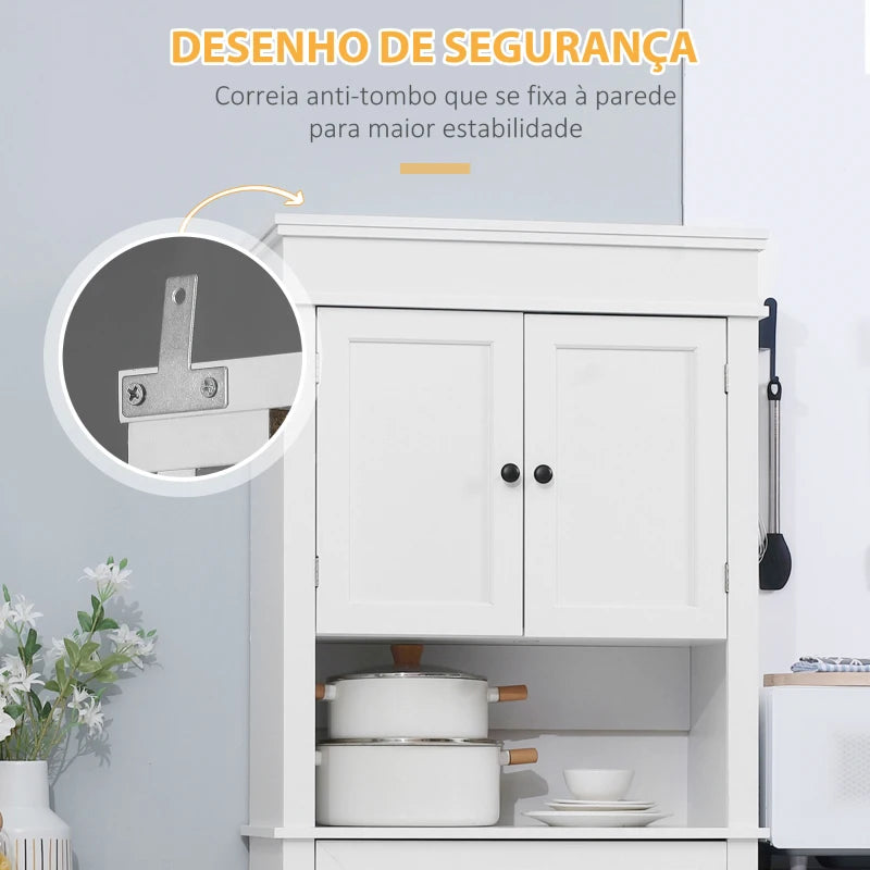 HomCom Armário de Cozinha com 4 Portas 1 Gaveta e Prateleira Aberta para Sala de Estar Sala de Jantar 74x39,5x183cm Branco