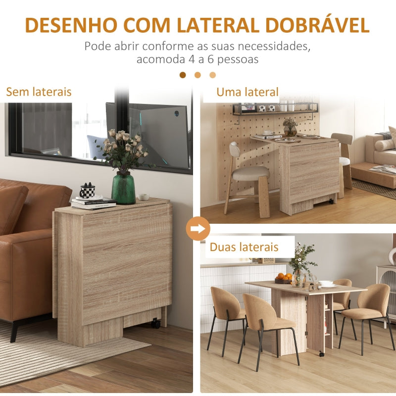 HOMCOM Mesa de Sala de Jantar Dobrável Mesa de Madeira com 2 Prateleiras 75x140x74 cm