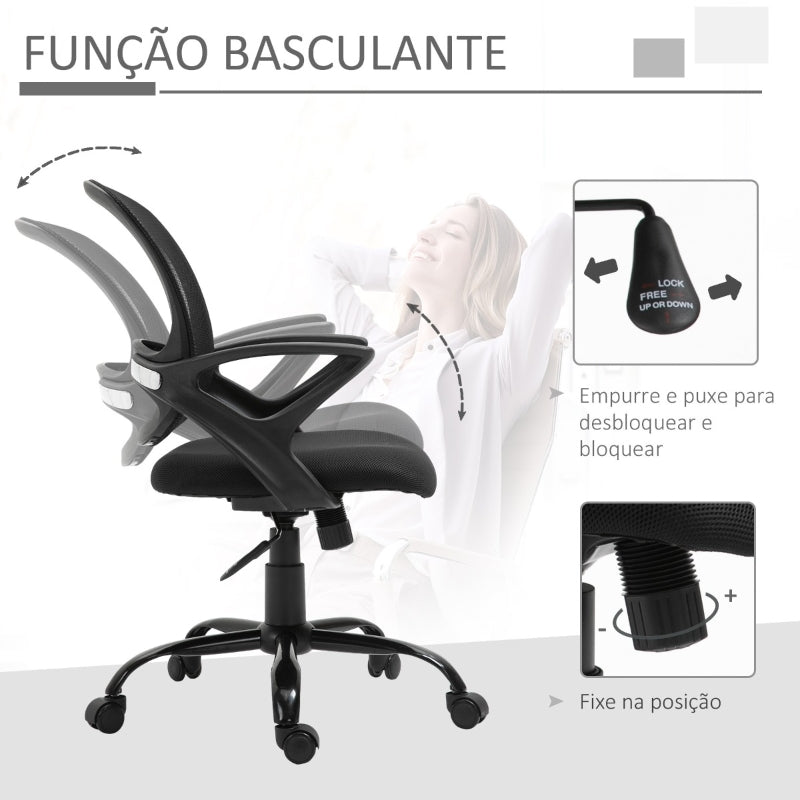 Vinsetto Cadeira de Oficina Ergonômica Basculante com Altura Ajustável Assento Giratório 360° Suporte e Lombar Malha Transpirável 61x61x89-99cm Preto