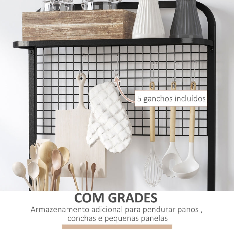 HOMCOM Estante Dobrável com 4 Níveis Estante de Estilo Industrial de Armazenamento com 5 Ganchos e Anti-Rolamento para Sala de Estar e cozinha 60x30x150cm Preto