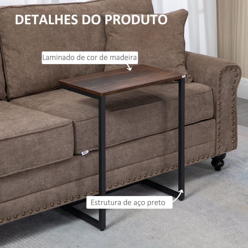 HOMCOM Conjunto de 3 Mesas Auxiliares em Forma de C com Pés de Aço 45x30x60cm 40x28x56cm e 34x25x50cm Marrom Rústico