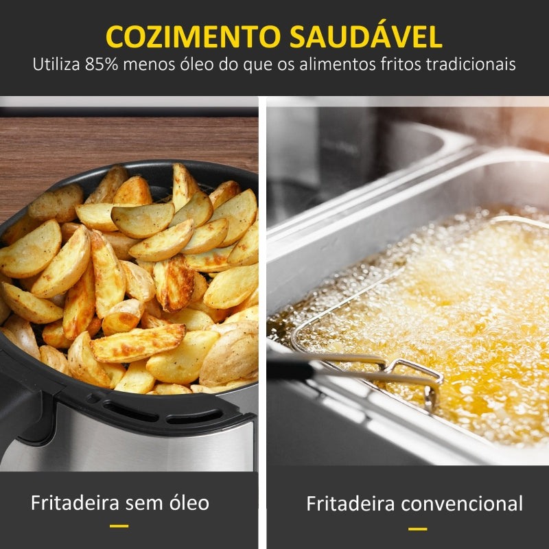 HOMCOM Fritadeira sem Óleo 6,5L 1700W Fritadeira de Ar Quente com 8 Programas Tela LED Tátil