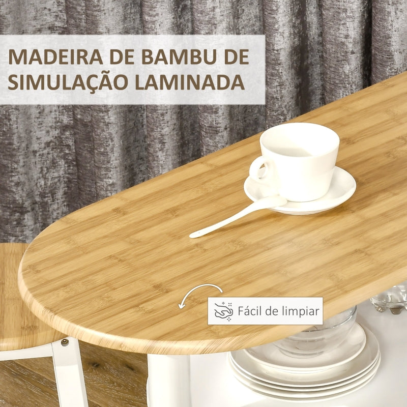 HOMCOM Conjunto de Mesa com 1 Gaveta 2 Prateleiras Cesta Removível e Suporte para Garrafas 119x38,5x88,5cm e 2 Bancos 29x29x55cm Branco