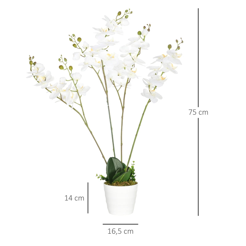 HOMCOM Planta Artificial Orquídea Planta Orquídea Artificial para Decoração de Casa Ø16,5x75 cm Branco