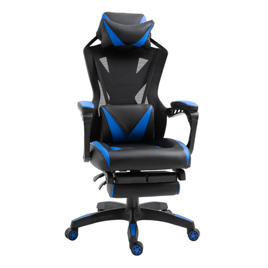 Vinsetto Cadeira Gaming Ergonómica Cadeira Gaming para Escritório com Altura Ajustável Encosto Regulável Almofada Lombar Apoio para os Pés Retráteis 65x70x117-125cm Azul