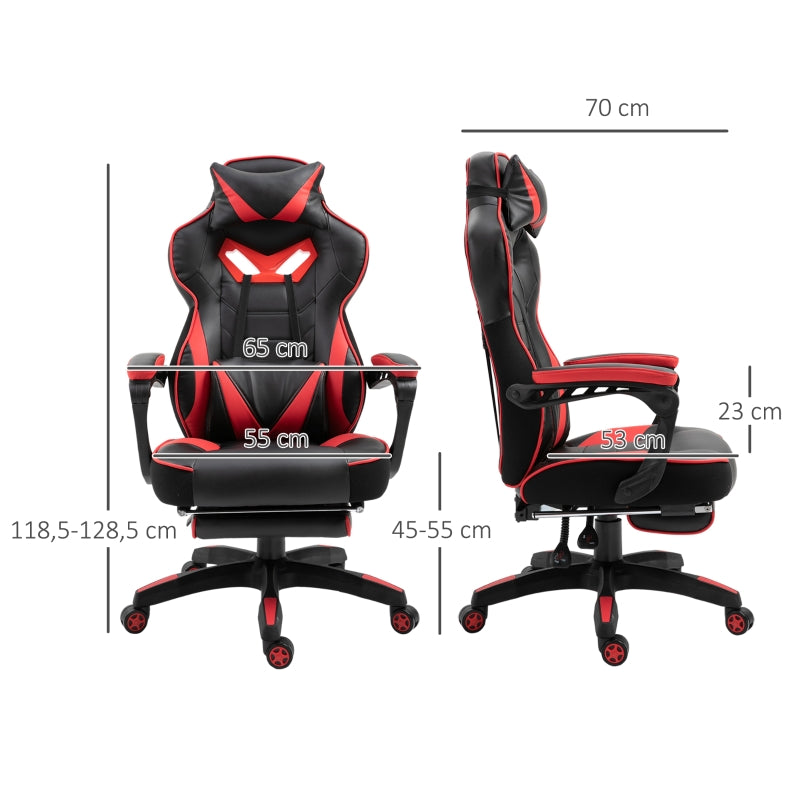 Vinsetto Cadeira de escritorio gaming ergonômica Altura Ajustável reclinável com apoio para pés Vermelho e Preto