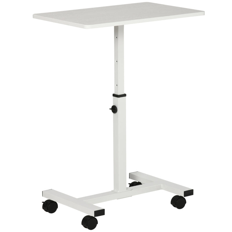 HOMCOM Mesa Auxiliar com Rodas Mesa Lateral para Sofá ou Cama com Altura Ajustável Estrutura de Metal e Freios para Dormitório Sala de Estar 60x40x52,5-84cm Branco