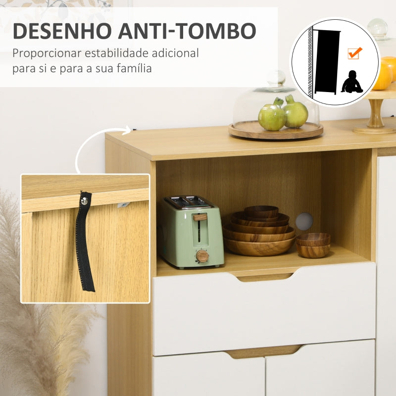 HOMCOM Aparador Auxiliar para Micro-Ondas Armário de Cozinha Moderno com Gaveta 3 Portas e Compartimento 90x40x98,5 cm Branco