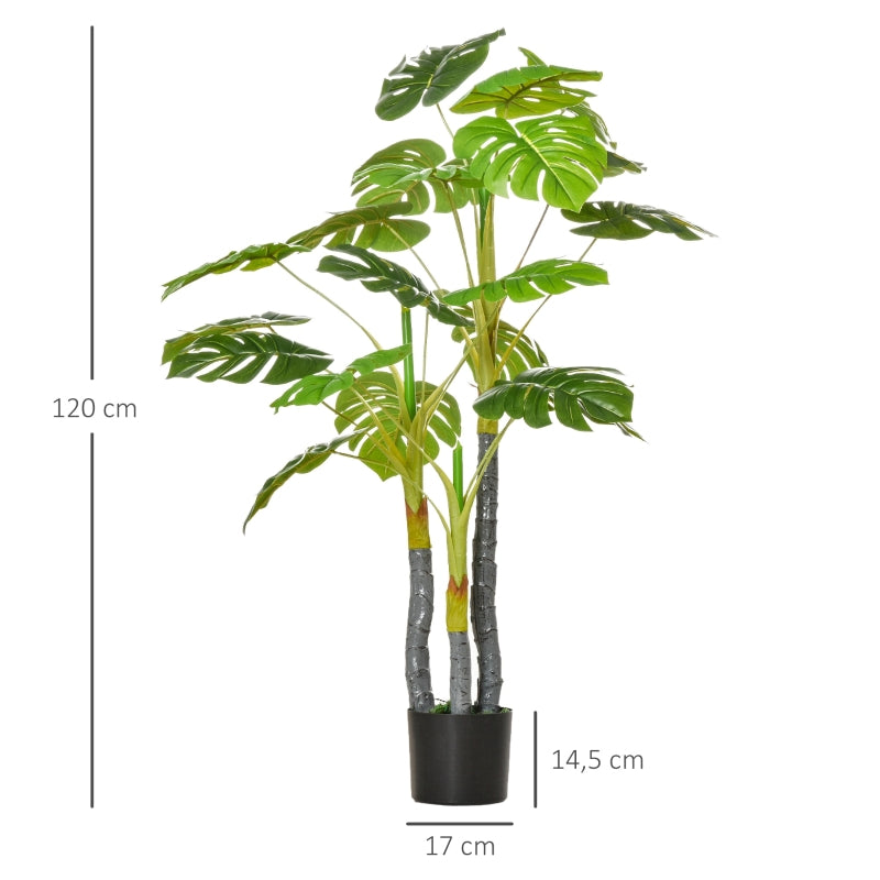 HOMCOM Planta Artificial Costela de Adão no Vaso 120cm de Altura Planta Artificial Tropical Decorativa com 20 Folhas para Casa Sala de Estar Dormitório Verde