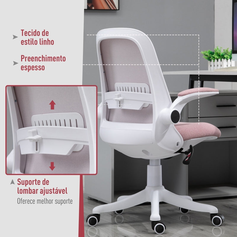 Vinsetto Cadeira de Escritório Giratória Função de Inclinação Altura Ajustável Ergonômica com Apoio de Braço Elevavel Carga 120 kg62,5x60x94-104 cm Rosa