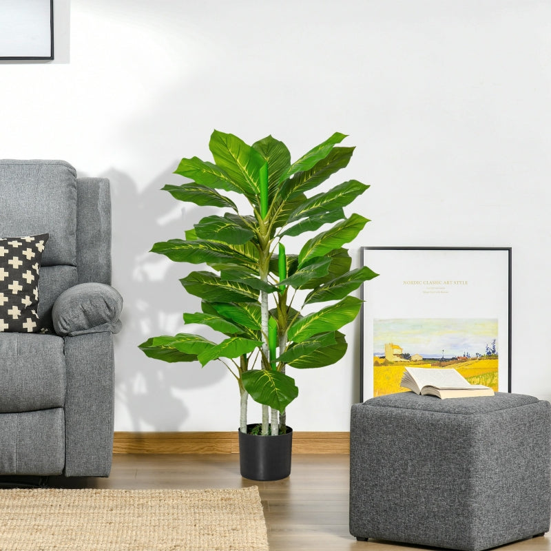 HOMCOM Planta Artificial de 95cm com 33 Folhas Realistas em Vaso de Cimento Planta Imitação Folha Perene Interior e Exterior para Decoração Verde