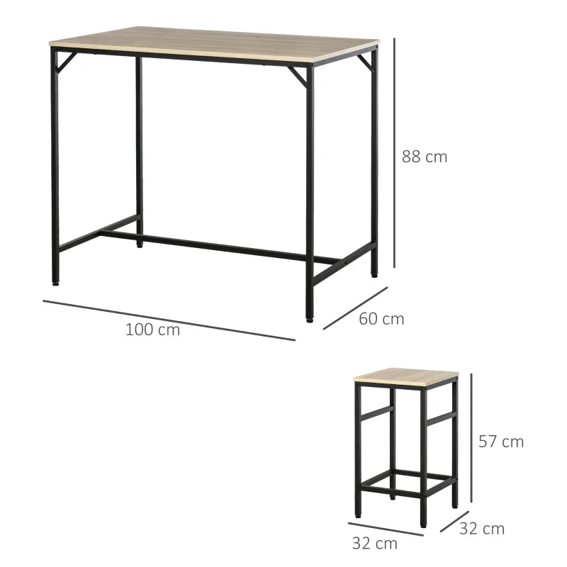 HOMCOM Conjunto de Mesa de Bar com 4 Bancos com Apoio para os Pés Conjunto de Móveis de 5 Peças Mesa de 100x60x88cm e Bancos de 32x32x57cm para Sala de Jantar Cozinha Preto e Carvalho