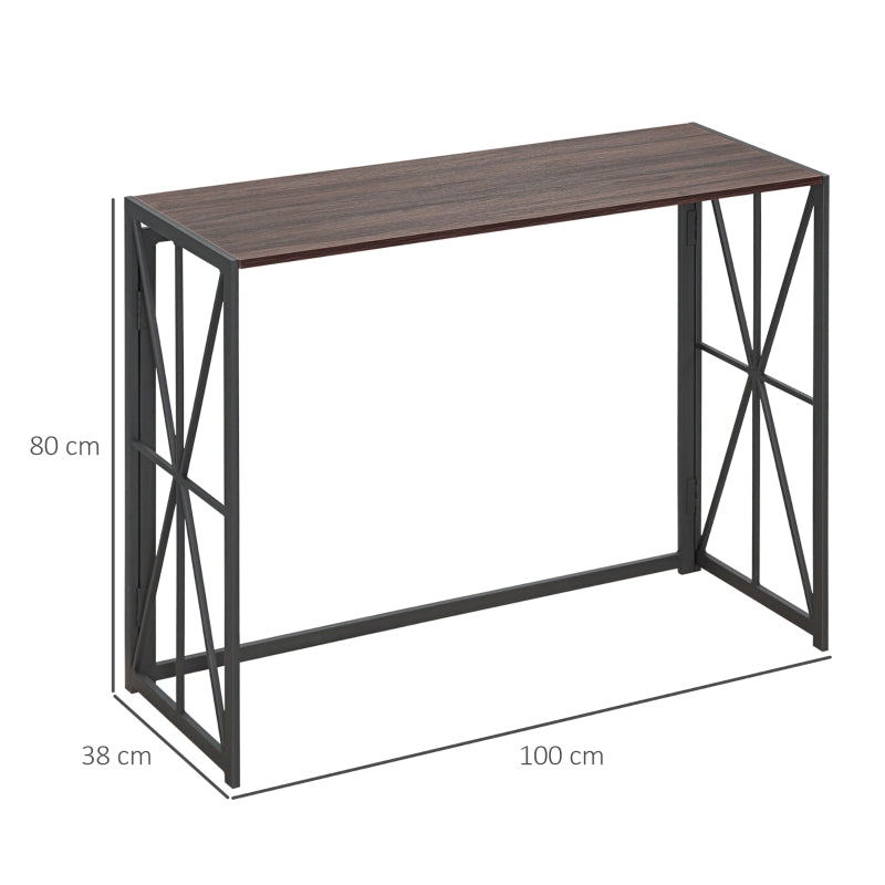 HOMCOM Consola Estilo Industrial com Estrutura em Metal Dobrável e bancada de MDF 100x38x80cm Marrom e Preto